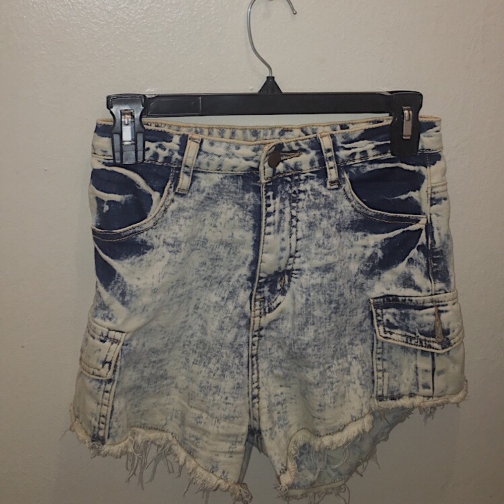 Distressed Acid Wash Denim Shorts